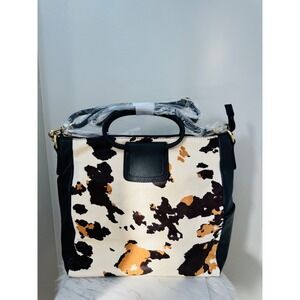 Hobo Sheila Large Cow Print Hair-On Leather‎ Satchel Crossbody, Brown/Black NWT